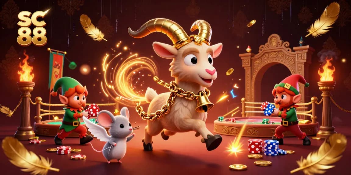 Experience sc 88's vibrant casino atmosphere with playful characters in a dynamic, festive setting.