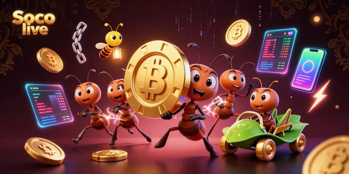 Engage with Soco live's exhilarating heist scene featuring golden poker chips and crypto elements.