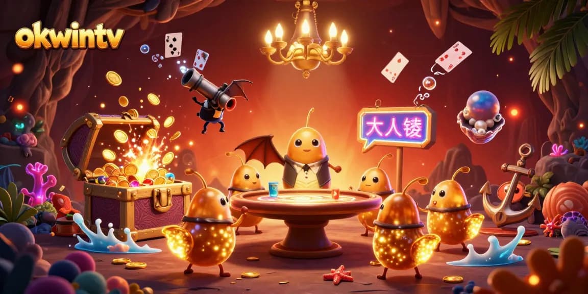Play engaging games on okwintv's vibrant casino platform featuring unique illuminated characters.