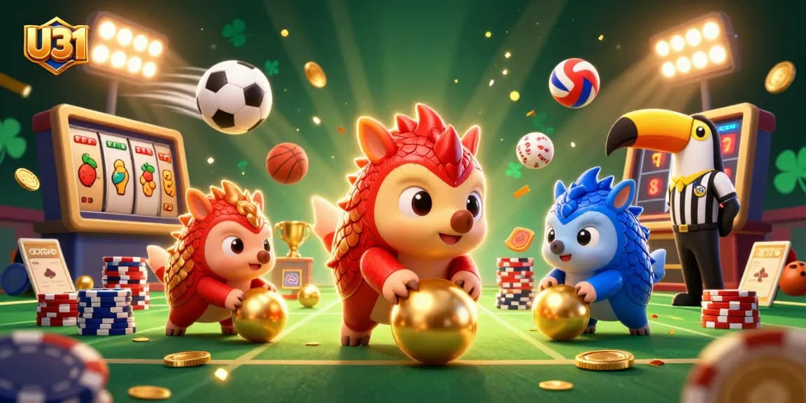 U31 engages players with exciting slots while panicking over jackpot wins amid festive confetti and vibrant casino elements.