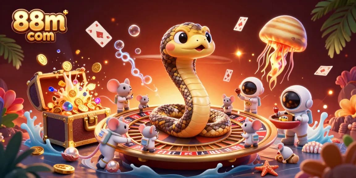 Experience thrilling bets in 88m com's cosmic casino with animated characters and vibrant treasures!