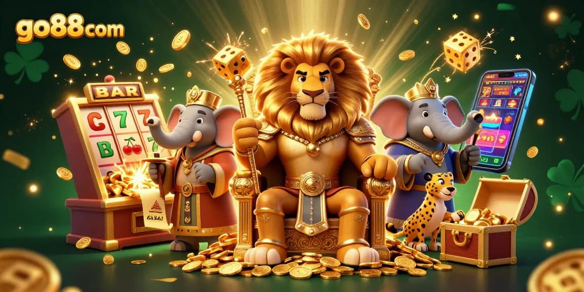 Experience winning at go88com with a vibrant 3D casino scene featuring exciting jackpots and lively characters.