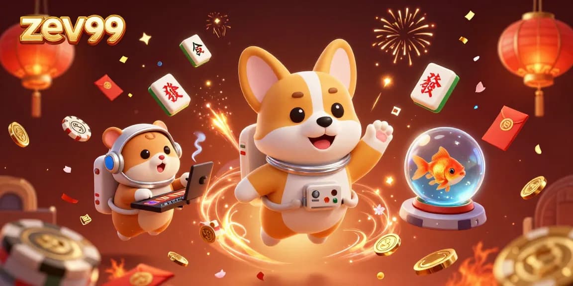 Experience exciting games at zev99, showcasing vibrant casino elements and fun characters in a dynamic scene.