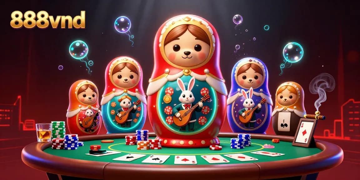Engage with 888vnd's vibrant 3D scene of casino characters and dynamic gambling elements.