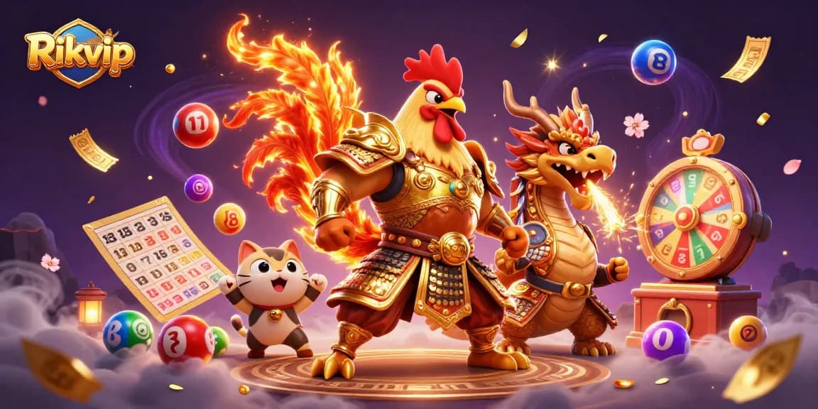 Engage in thrilling gameplay with Rikvip's dynamic casino experience featuring vibrant characters and elements.
