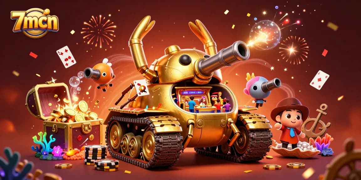 Engage with the vibrant 7mcn casino atmosphere, featuring a golden beetle tank and confetti.
