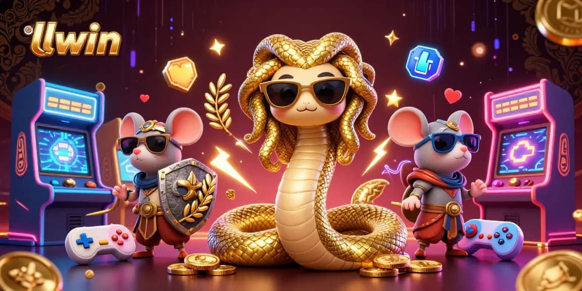 Experience thrilling gameplay at llwin with a vibrant casino-themed illustration featuring Medusa and arcade machines.