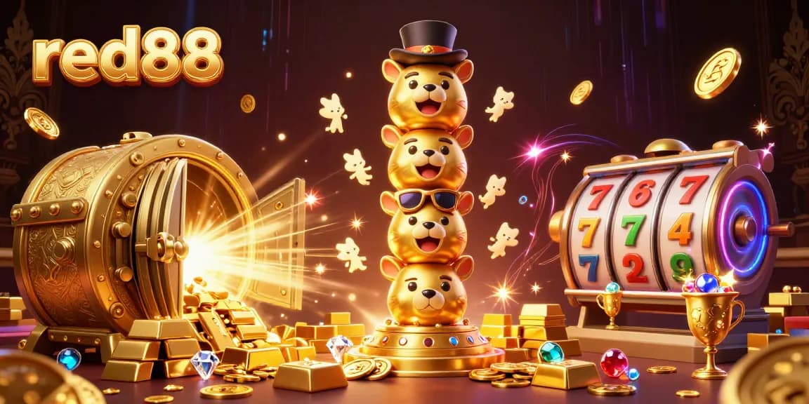 Experience the excitement of red88 with vibrant 3D casino graphics featuring dynamic slot elements.