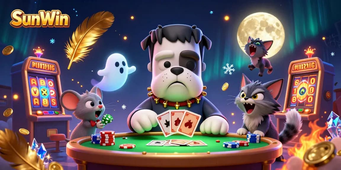 Engaging players with SunWin's thrilling casino games at a spooky card table.