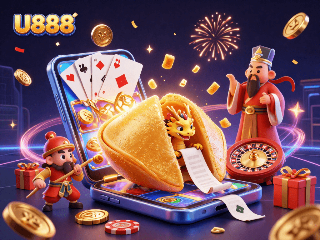 Experience thrilling gaming opportunities at U888 with golden coins, slots, and fortune elements.