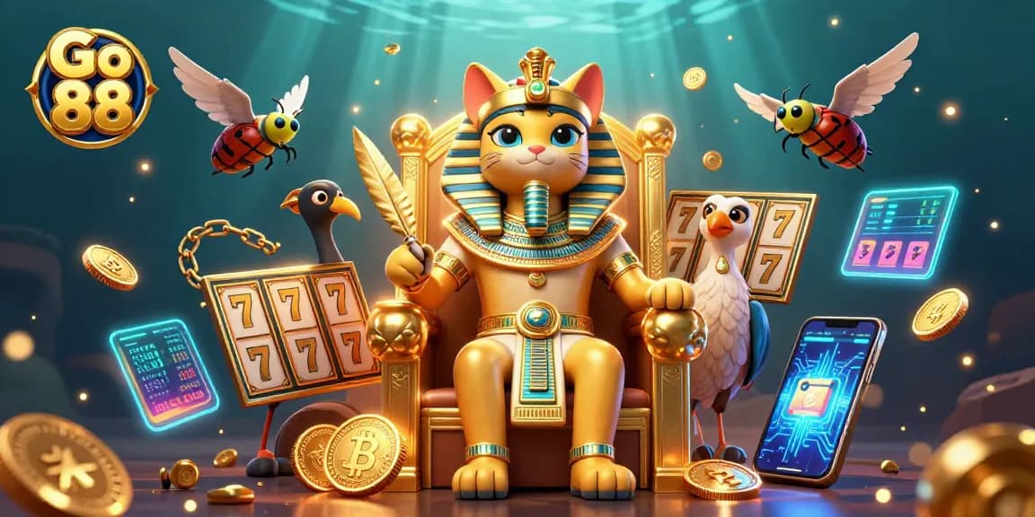 Experience gaming excitement with Go 88's vibrant casino atmosphere featuring royal characters and dynamic visuals.