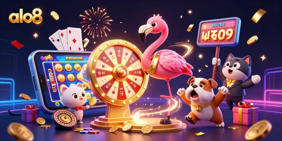 Join the excitement at alo8 with our vibrant casino game show featuring golden prizes and festive casino elements.
