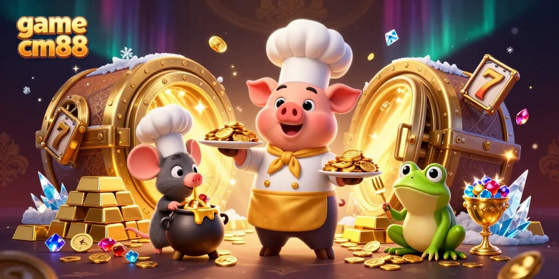 Experience game cm88 with vibrant 3D characters enjoying gold coins and exciting jackpot elements.