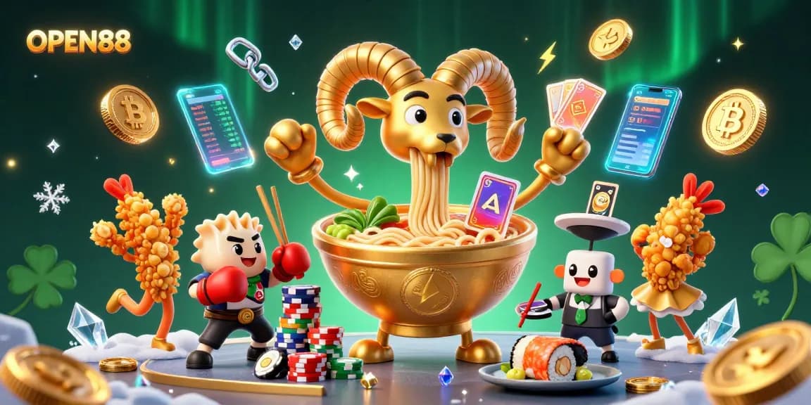Experience dynamic betting at OPEN88 with vibrant characters dealing cards and stacking chips.