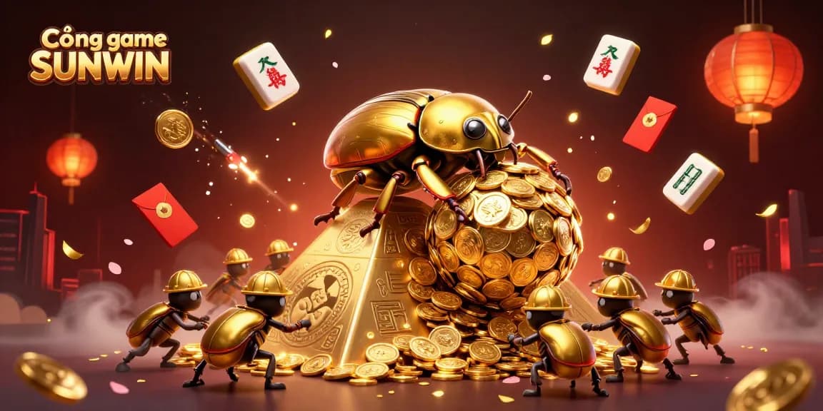 Cổng game SUNWIN showcases a vibrant and dynamic illustration featuring cartoon characters representing a lively online gaming environment.