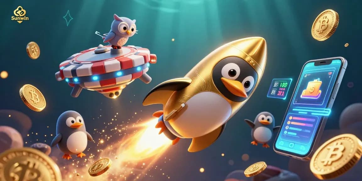Experience exciting slots with Sunwin while the golden penguin blasts through space.