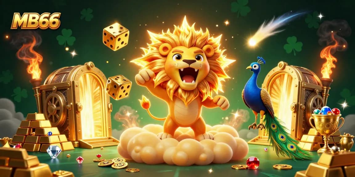 Experience the thrill of winning with MB66 casino gaming elements in a vibrant 3D illustration.
