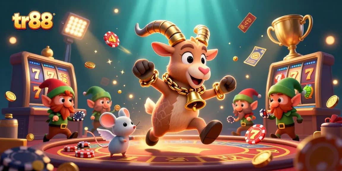 Engage in thrilling gameplay at tr88's vibrant casino, featuring a Krampus goat and mischievous elves.