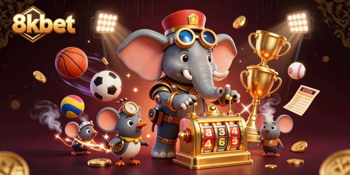 Experience thrilling gaming at 8xbet with dynamic scenes of steampunk characters operating a golden slot machine.