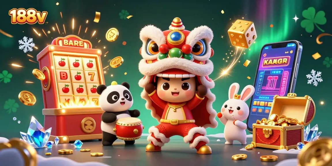 Engage with 188v in an exhilarating online casino scene featuring lively characters and jackpot excitement.