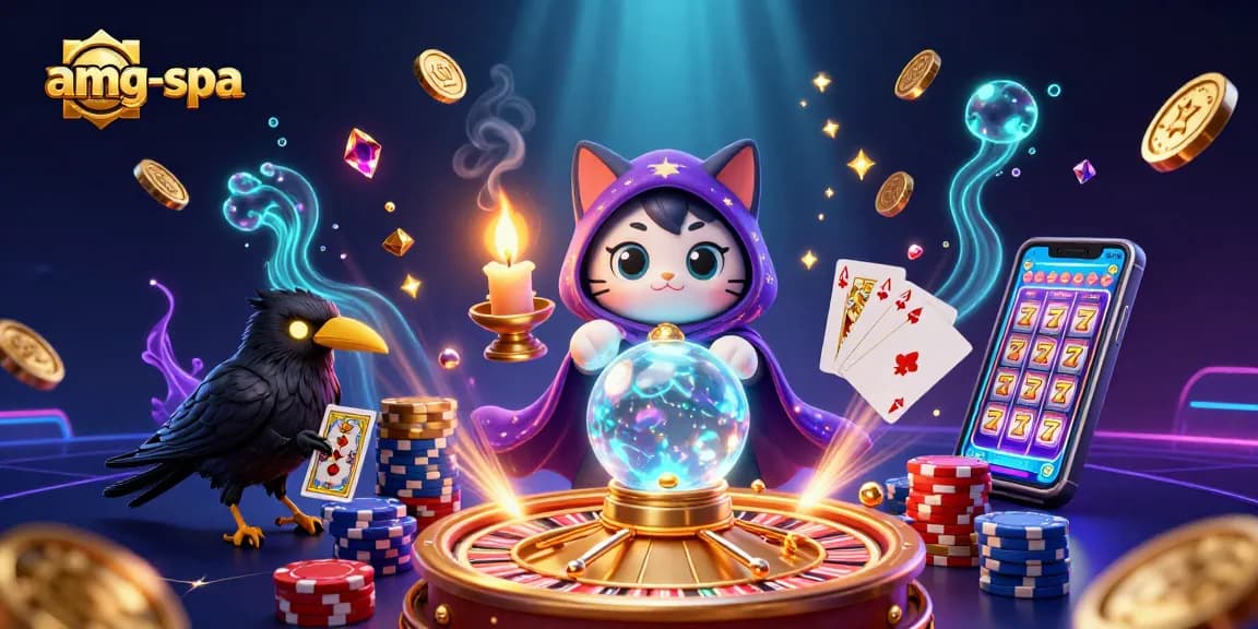 Engage in thrilling games with amg-spa gaming at this vibrant, dynamic casino illustration featuring mystical characters.