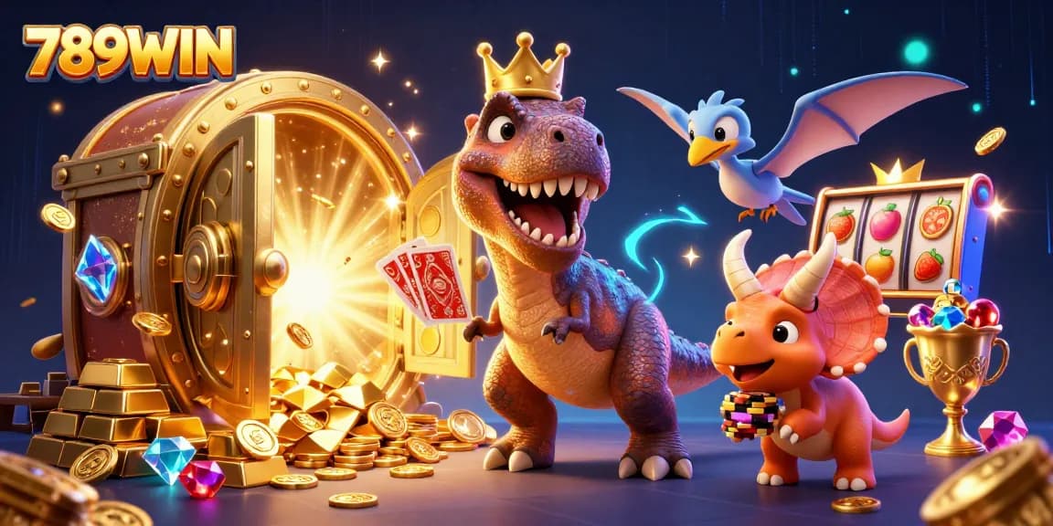 Experience thrilling action with 789WIN's vibrant casino scene full of jackpots and colorful characters.
