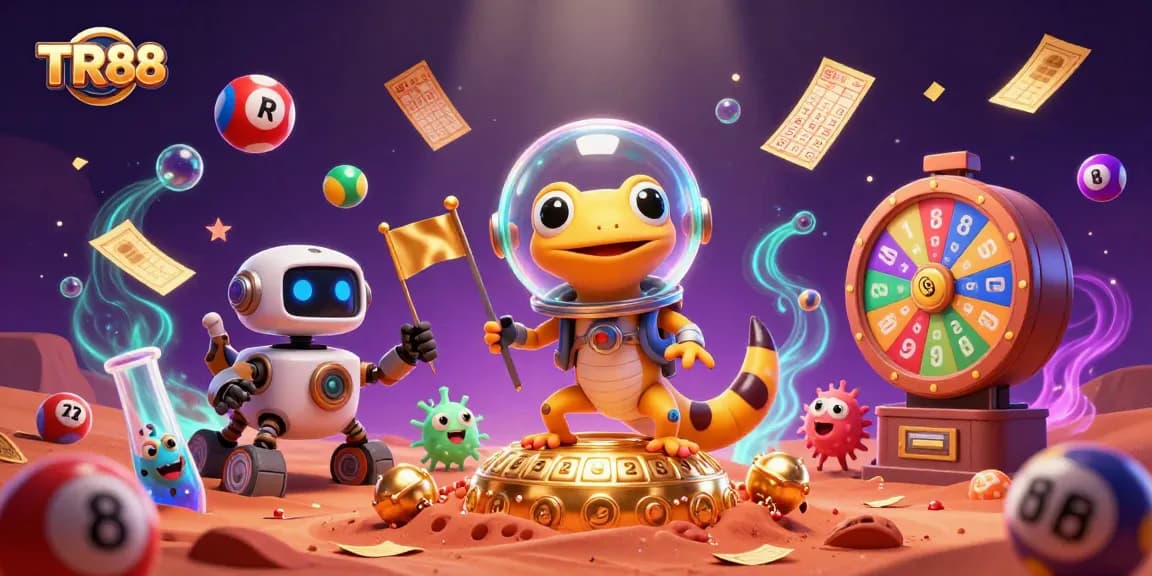 Engage in thrilling gaming adventures at TR88, showcasing vibrant lottery elements and a dynamic space theme.