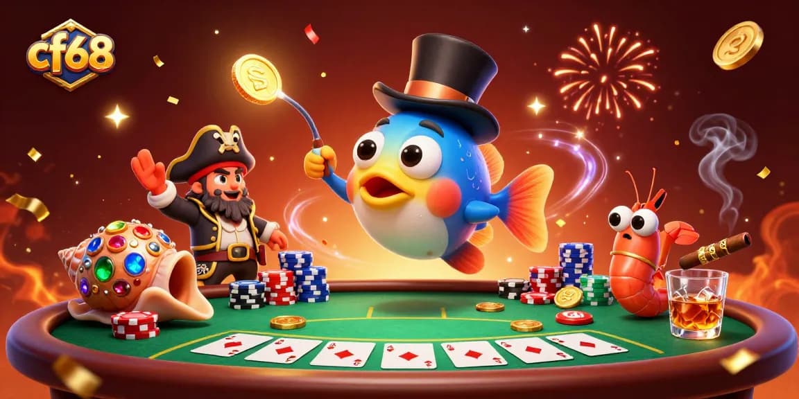 Experience thrilling wins at cf68 with our vibrant cartoon characters in an immersive casino scene.
