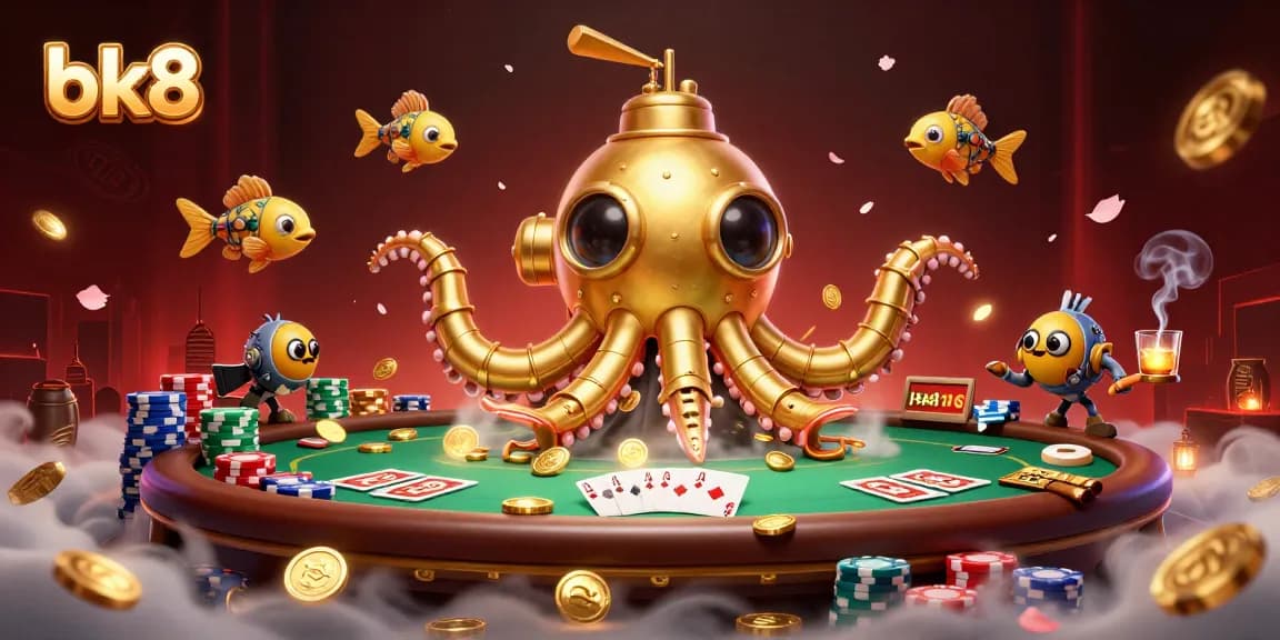 Play poker with bk8’s golden kraken submarine surrounded by rich gaming elements and excitement.