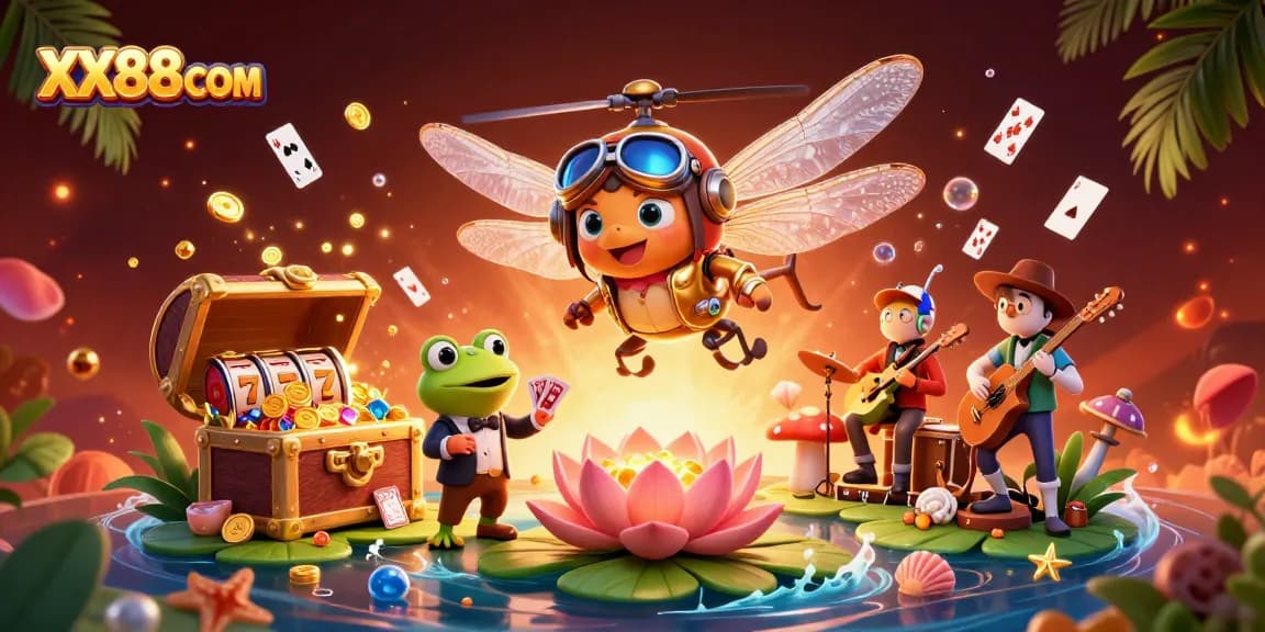 Experience exciting gameplay at XX88COM with vibrant slot games and dynamic characters in a casino scene.