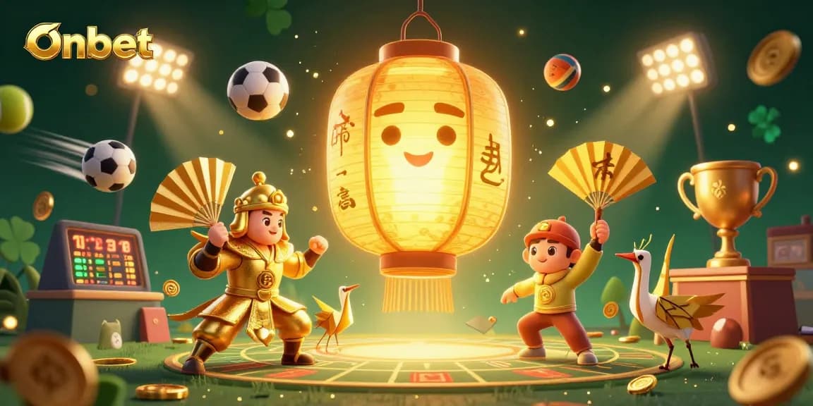 Experience Onbet's vibrant casino world with dynamic sports elements and captivating characters.