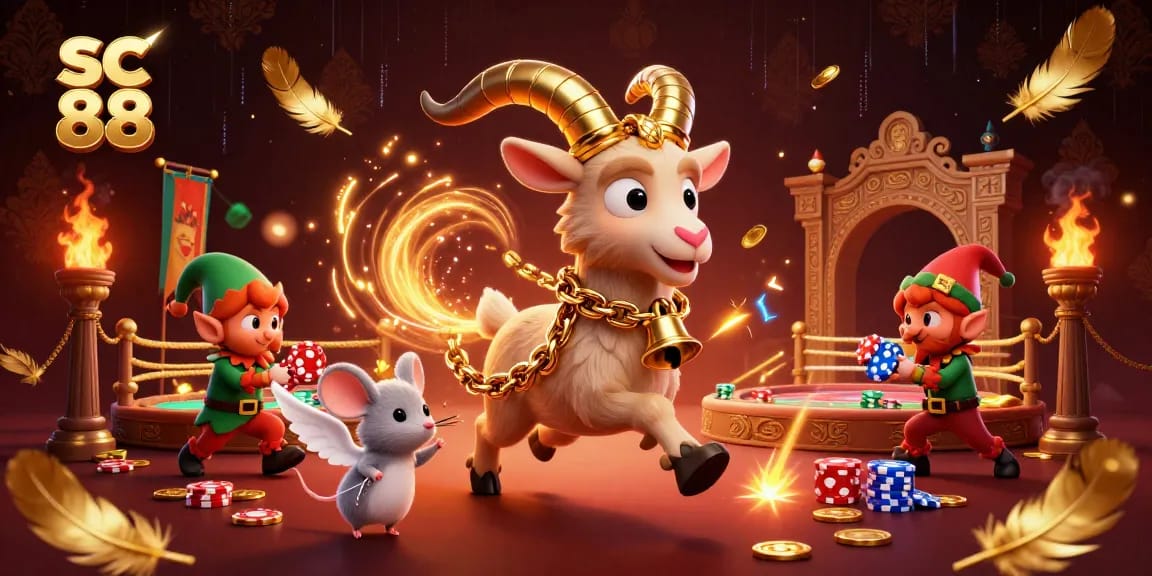 Experience sc 88's vibrant casino atmosphere with playful characters in a dynamic, festive setting.