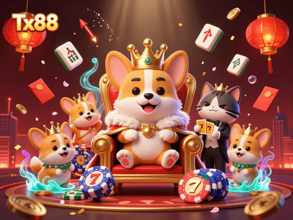 Experience the thrilling slots and jackpots at Tx88 in a vibrant 3D casino scene.