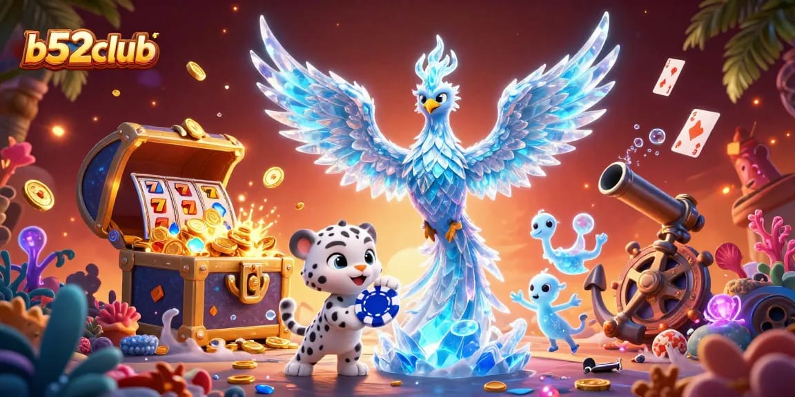 Engage with b52club's thrilling slots and games with this vibrant 3D casino illustration.