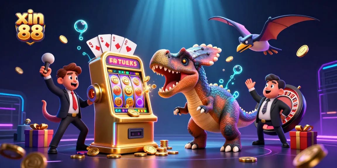 Experience the excitement of xin 88 with a pteranodon catching golden coins while a pachycephalosaurus activates a jackpot.