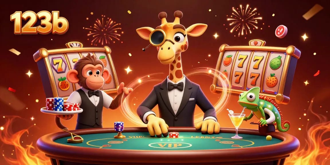 Experience thrilling gameplay with 123b as the animated giraffe and friends enjoy a vibrant casino setting.