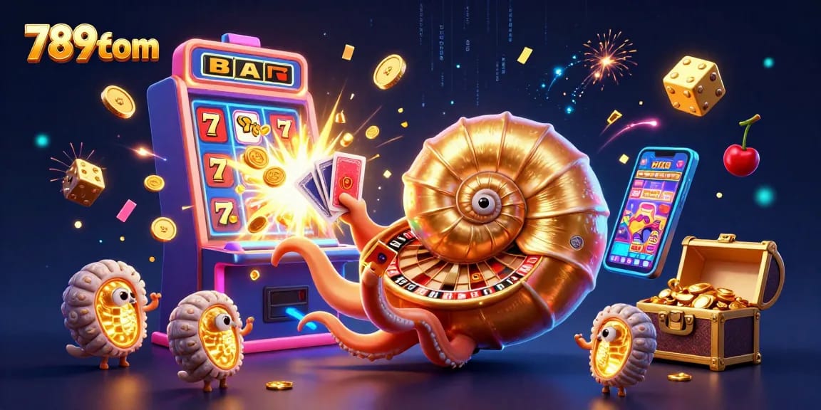 Experience thrilling gaming action with 789fcom's vibrant 3D casino scene featuring dynamic game elements.