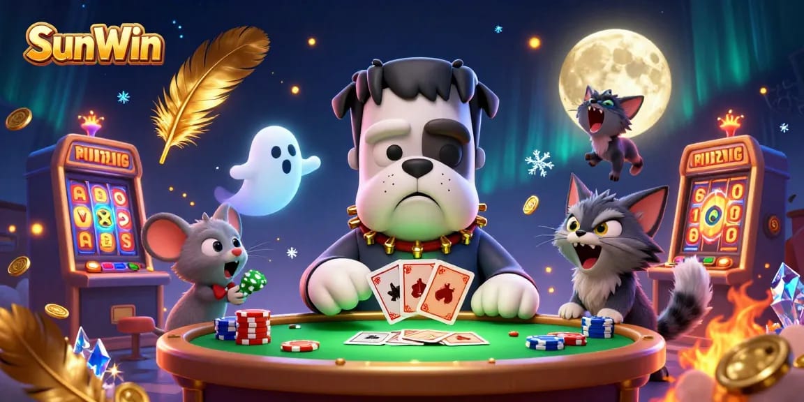Engaging players with SunWin's thrilling casino games at a spooky card table.
