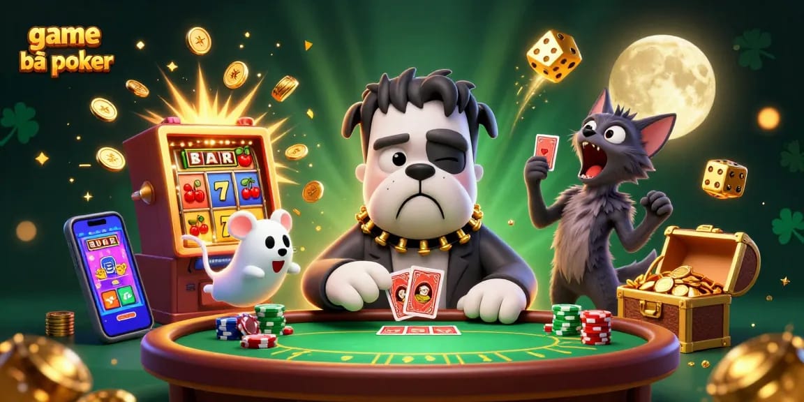 Engage in thrilling game bài poker at a spooky table with animated characters in a vibrant scene.