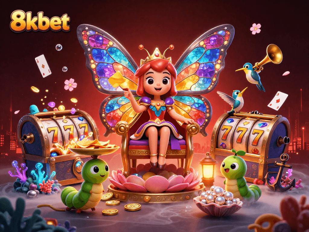 Experience exciting gameplay at 8kbet with a vibrant casino illustration showcasing dynamic gaming elements.