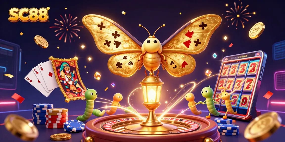 Win big at SC88 with captivating casino games amid dazzling illustrations of cash and cards.