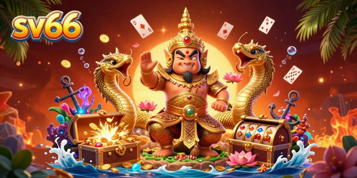 Spin the reels with sv66: a vibrant illustration capturing the excitement of casino gaming with animated characters and treasures.
