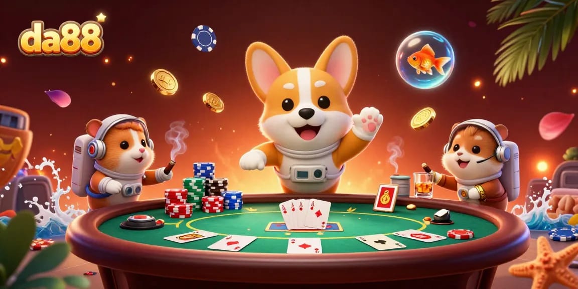 Experience the thrilling da88 casino adventure with a floating corgi astronaut in a vibrant, immersive setting.