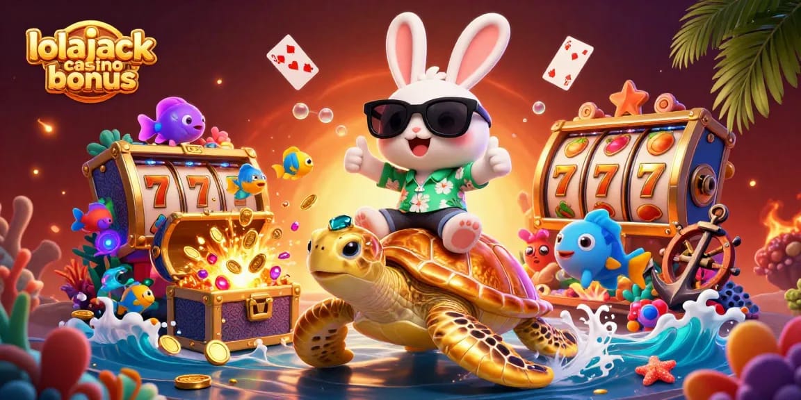 Engage with the excitement of lolajack casino bonus through vibrant 3D characters and casino symbols.