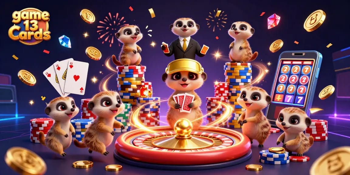 Experience thrilling gameplay with game 13 cards featuring dynamic meerkat characters in a vibrant casino scene.