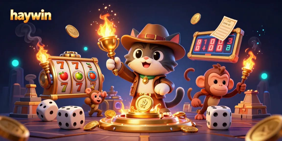 Haywin showcases a dynamic exploration of slot games featuring an archaeologist cat and a monkey companion.