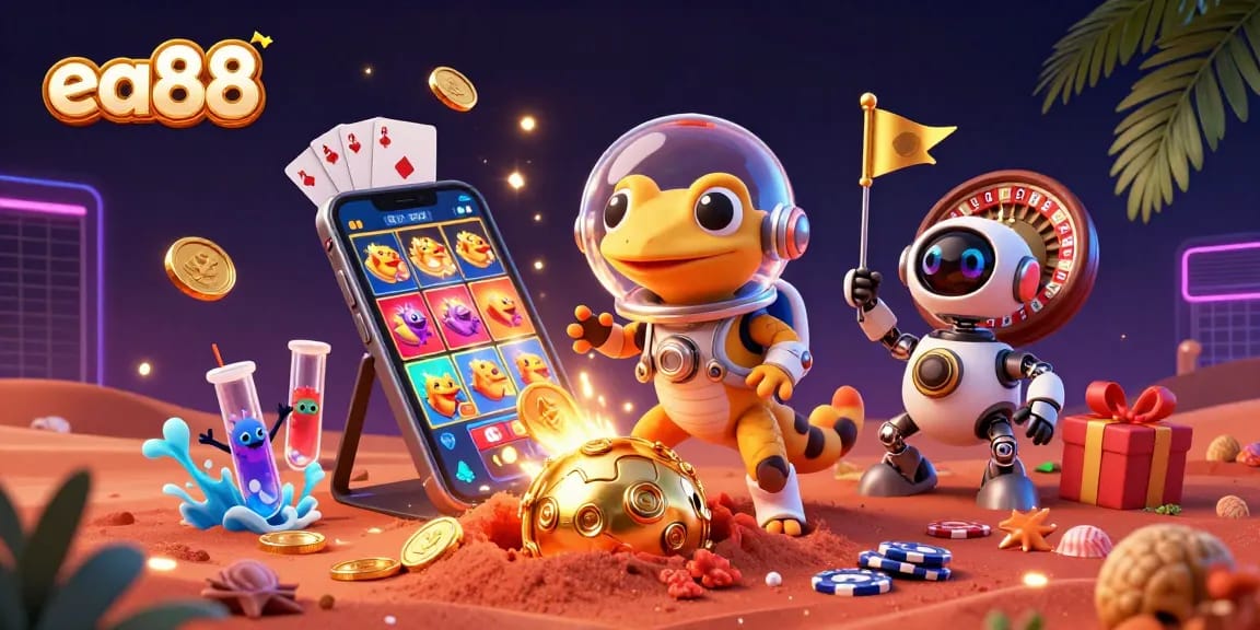 Play and win at ea88 with a vibrant casino scene depicting fun and excitement.