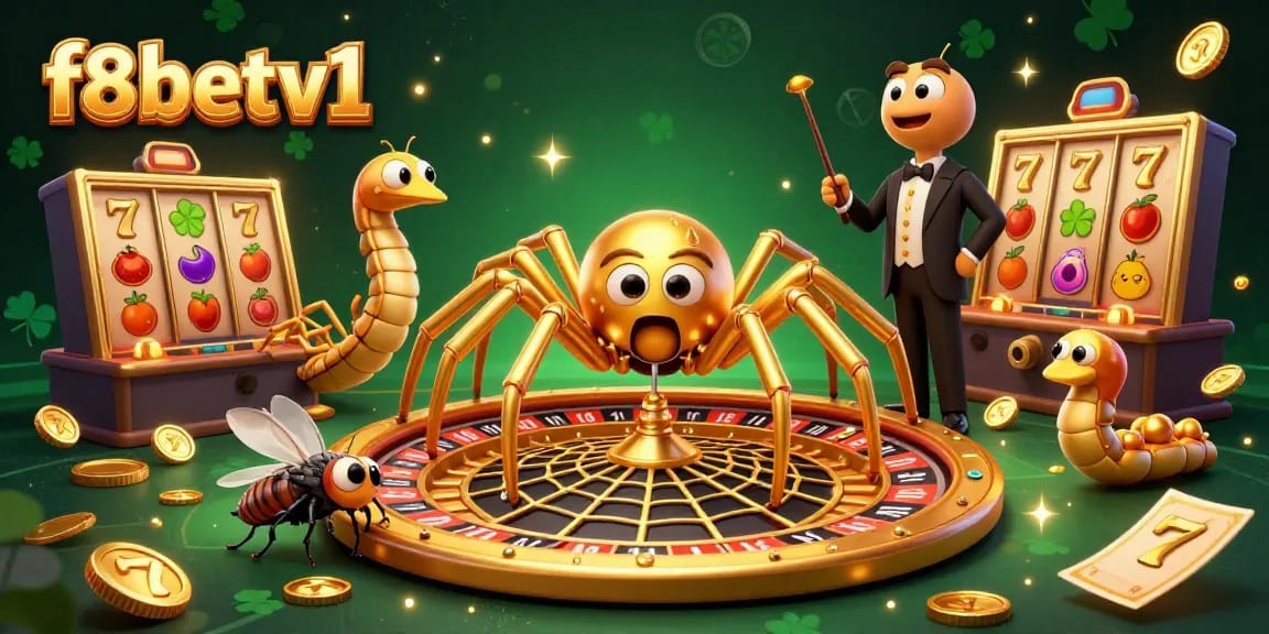 Engage with f8betv1's thrilling roulette experience, featuring a colorful casino spider web.