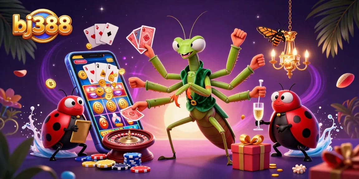Bet on exciting games at bj388 Casino with dynamic characters and vibrant casino elements.