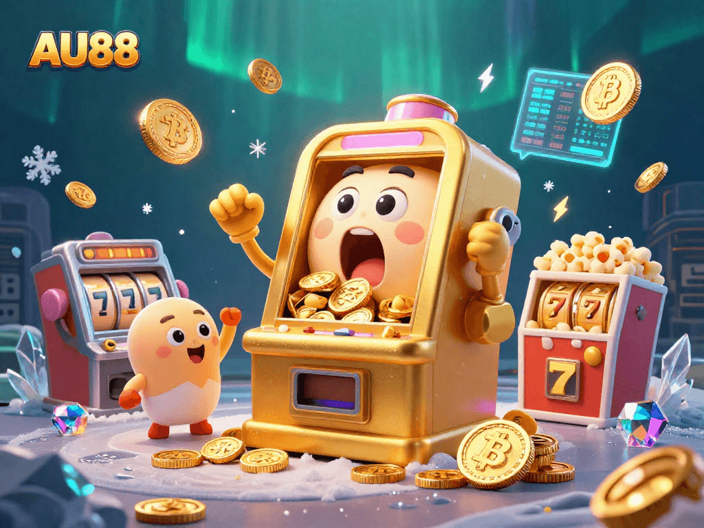 Spin the AU88 slot machine as it hits a jackpot amidst glowing coins and lively characters!
